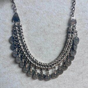 Vintage Turkish coin pendant chocker grey